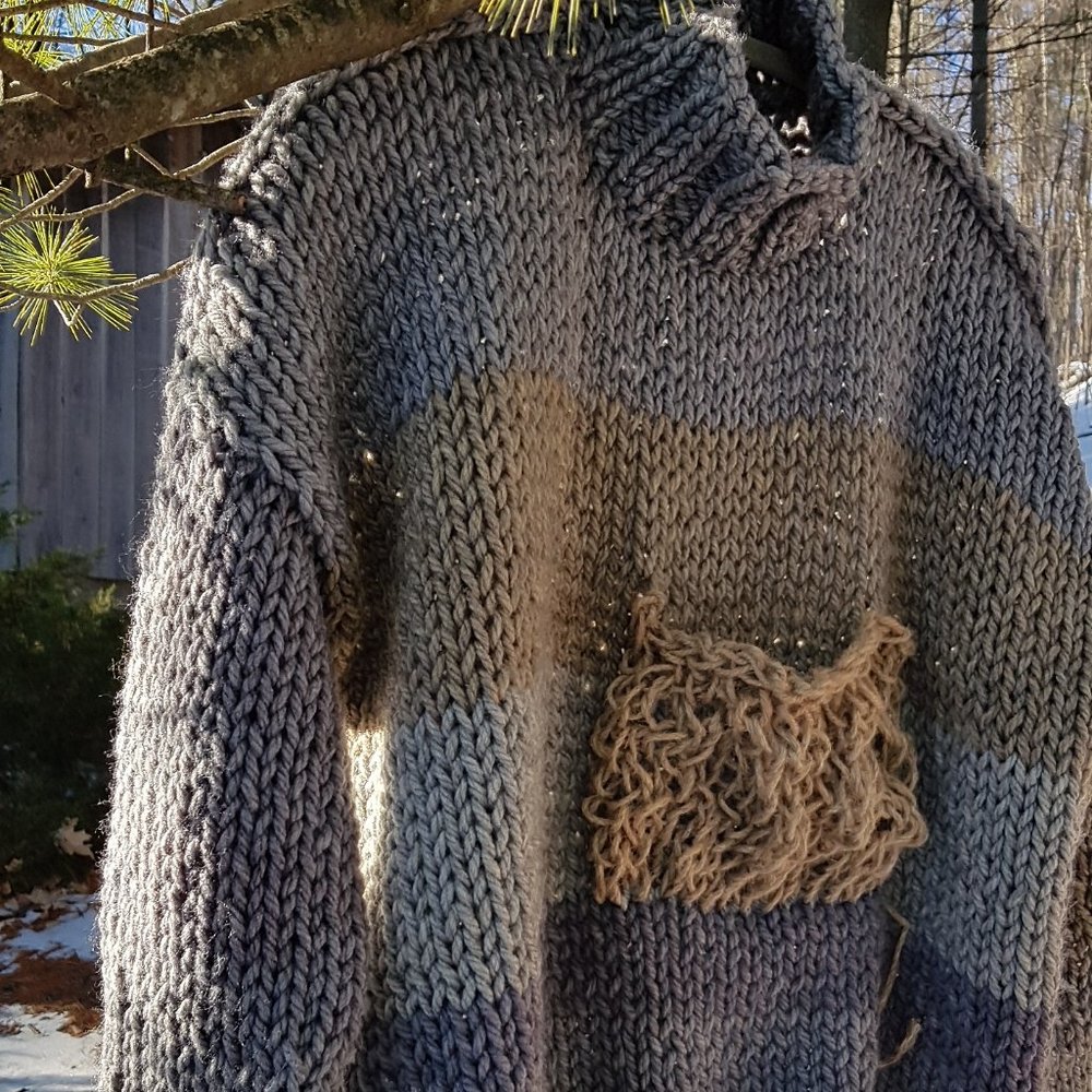 Wool winter set, hand knitted, gray/brown shades, sweater and matching hat